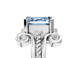 White gold Fancy Blue Asscher  Solitaire Twisted Band Scroll Prong Ring_8