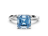 White gold Fancy Blue Asscher  Solitaire Twisted Band with Bead Prong Setting_68
