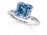 White gold Fancy Blue Asscher  Solitaire Twisted Band with Bead Prong Setting_71