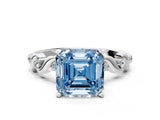 White gold Fancy Blue Asscher  Solitaire Twisted Band with Prong Setting