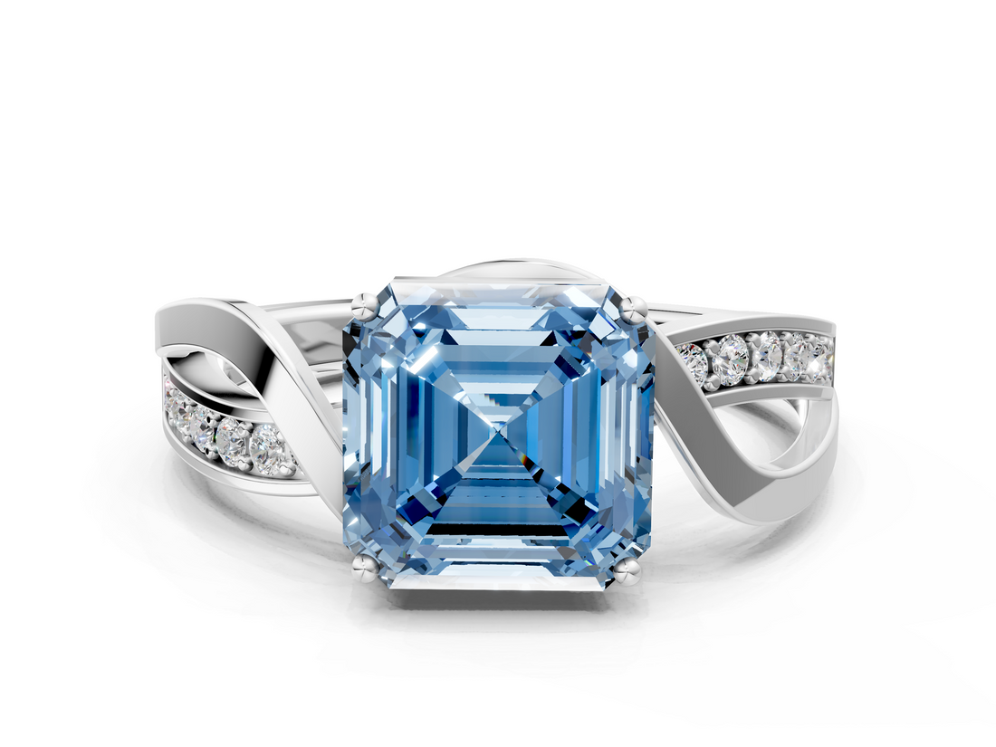 White gold Fancy Blue Asscher  Solitaire Twisted Band with Prong Setting_20