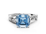 White gold Fancy Blue Asscher  Solitaire Vine Band with Milgrain Prong Setting_3