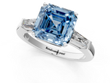 White gold Fancy Blue Asscher  Solitaire with Tapered Baguette Side Stones on a Classic Band with Four-Prong Setting_1