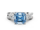 White gold Fancy Blue Asscher  Three-Stone Diamond Ring with Pavé Split Shank and Four-Prong Setting_17
