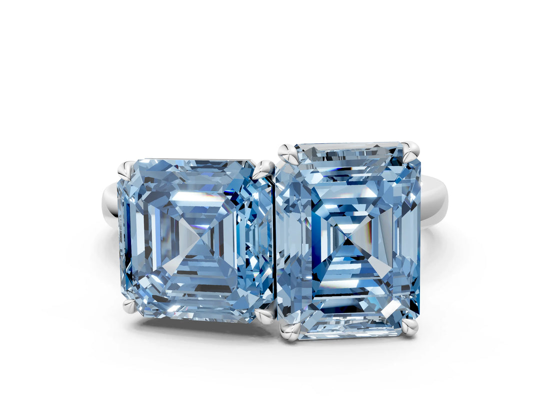 White gold Fancy Blue Asscher  and Emerald Cut Toi Moi Ring with Prong Setting_69