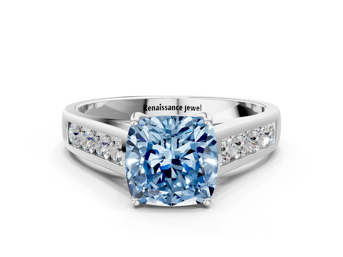 White gold Fancy Blue Cushion  Brilliant Channel-Set Solitaire Ring with Four-Prong Setting_37