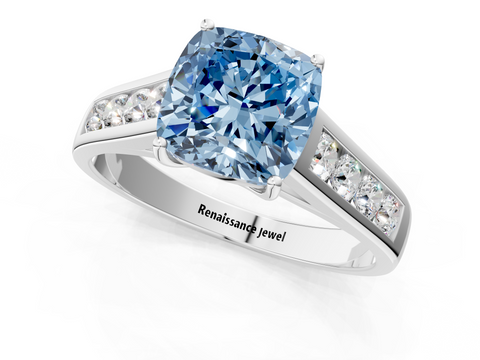 White gold Fancy Blue Cushion  Brilliant Channel-Set Solitaire Ring with Four-Prong Setting_39