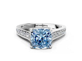 White gold Fancy Blue Cushion  Brilliant Cut Diamond Engagement Ring with Pavé Band and Four-Prong Setting_48