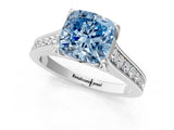 White gold Fancy Blue Cushion  Brilliant Cut Diamond Engagement Ring with Pavé Band and Four-Prong Setting_50