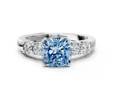 White gold Fancy Blue Cushion  Brilliant Cut Diamond Five-Stone Prong Set Engagement Ring with Channel Band_3