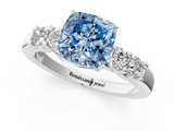 White gold Fancy Blue Cushion  Brilliant Cut Diamond Five-Stone Prong Set Engagement Ring with Channel Band_4