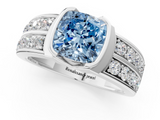 White gold Fancy Blue Cushion  Brilliant Diamond Channel Set Wide Band Ring with Bezel Setting_21
