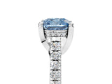White gold Fancy Blue Cushion  Brilliant Diamond Solitaire with Pavé Band and Four-Prong Setting