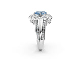White gold Fancy Blue Cushion  Brilliant Flower Halo Diamond Split Shank Ring_71