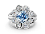 White gold Fancy Blue Cushion  Brilliant Flower Halo Diamond Split Shank Ring_73