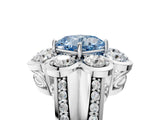 White gold Fancy Blue Cushion  Brilliant Flower Halo Diamond Split Shank Ring_74