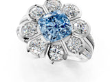 White gold Fancy Blue Cushion  Brilliant Flower Halo Diamond Split Shank Ring_76