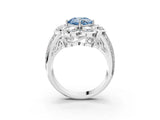 White gold Fancy Blue Cushion  Brilliant Flower Halo Diamond Split Shank Ring_76