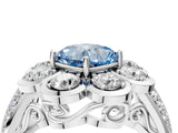 White gold Fancy Blue Cushion  Brilliant Flower Halo Diamond Split Shank Ring_77