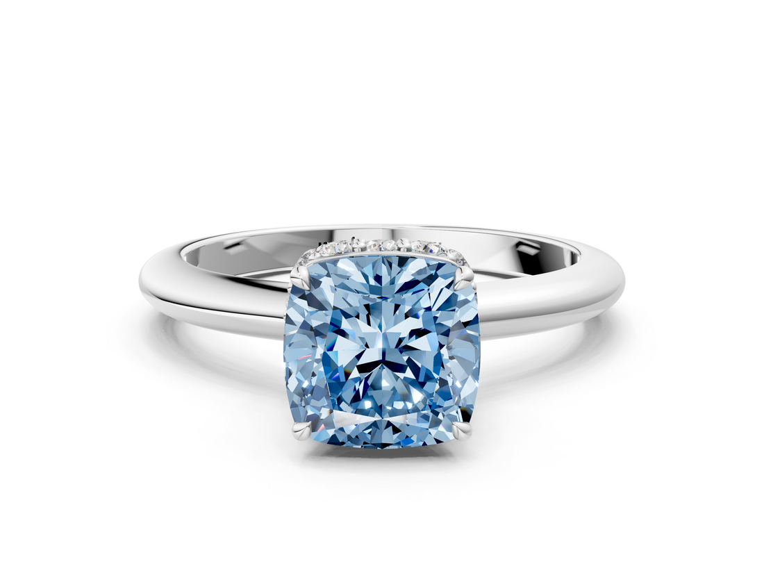 White gold Fancy Blue Cushion  Brilliant Solitaire Engagement Ring with Six-Prong Setting and Classic Band_20