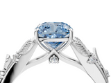 White gold Fancy Blue Cushion  Brilliant Solitaire with Leaf Motif Band and Four-Prong Setting_64