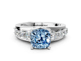 White gold Fancy Blue Cushion  Brilliant Solitaire with Side Stones on a Pave Band and Four-Prong Setting_24