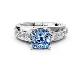 White gold Fancy Blue Cushion  Brilliant Solitaire with Side Stones on a Pave Band and Four-Prong Setting_61
