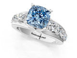 White gold Fancy Blue Cushion  Brilliant Solitaire with Side Stones on a Pave Band and Four-Prong Setting_62