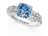 White gold Fancy Blue Cushion  Cluster Diamond Engagement Ring with Pavé Band and Four-Prong Setting_47