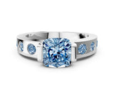 White gold Fancy Blue Cushion Cut Brilliant Channel-Set Diamond Ring with Bezel Prong Setting_12