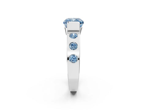 White gold Fancy Blue Cushion Cut Brilliant Channel-Set Diamond Ring with Bezel Prong Setting_14