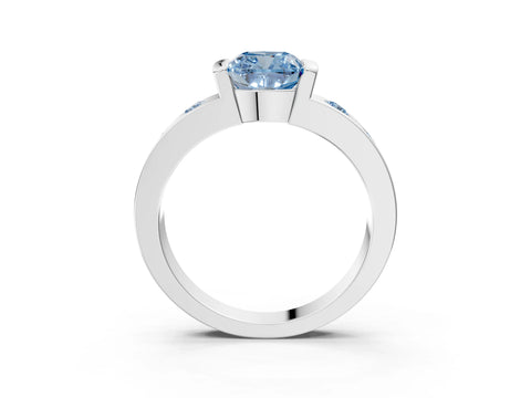 White gold Fancy Blue Cushion Cut Brilliant Channel-Set Diamond Ring with Bezel Prong Setting_15
