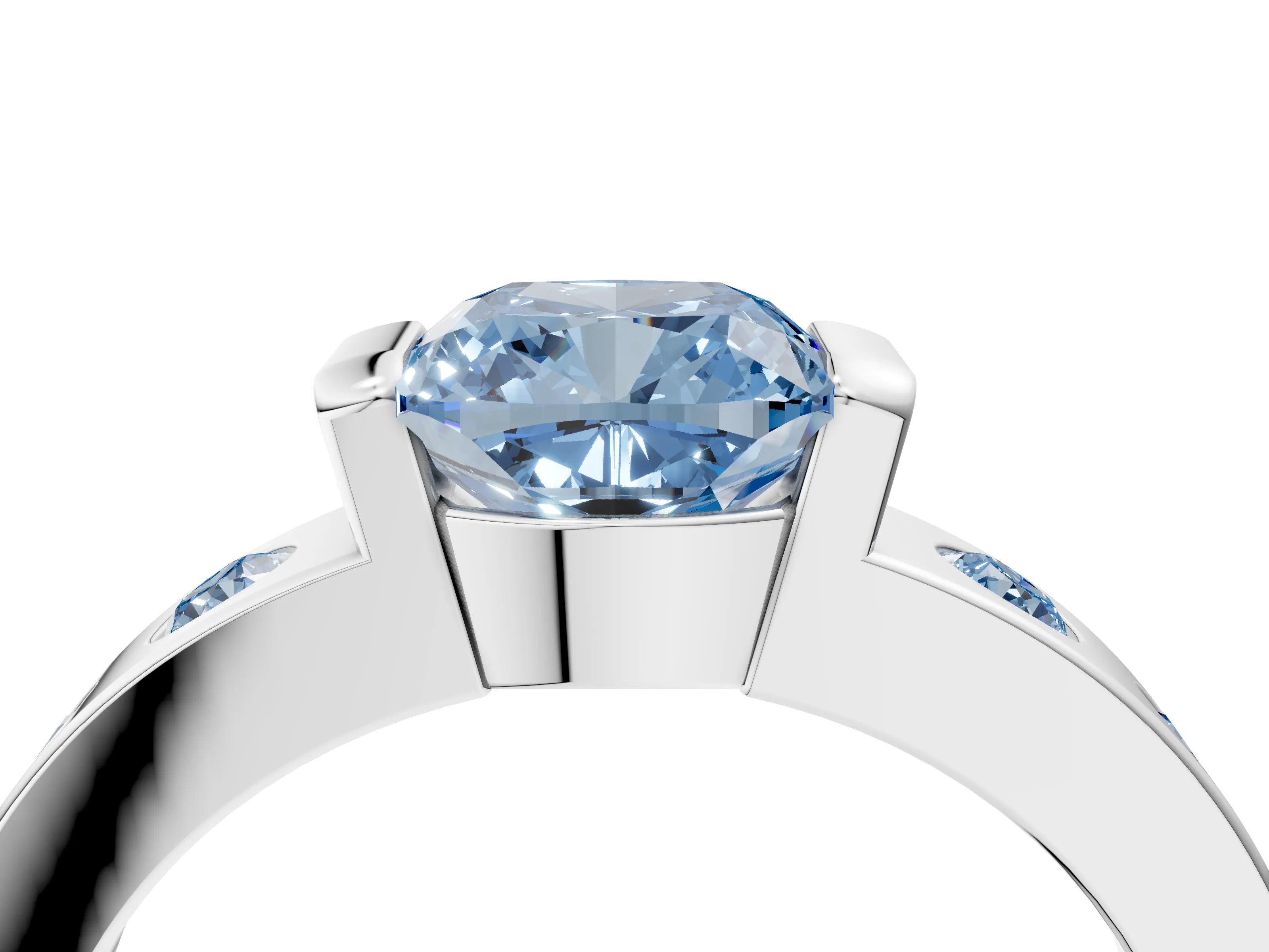 White gold Fancy Blue Cushion Cut Brilliant Channel-Set Diamond Ring with Bezel Prong Setting_16