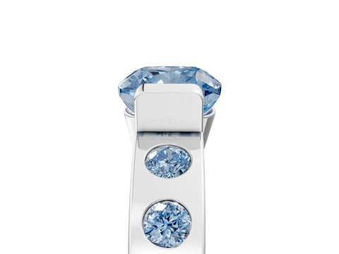White gold Fancy Blue Cushion Cut Brilliant Channel-Set Diamond Ring with Bezel Prong Setting_17