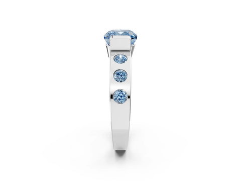White gold Fancy Blue Cushion Cut Brilliant Channel-Set Diamond Ring with Bezel Prong Setting_2