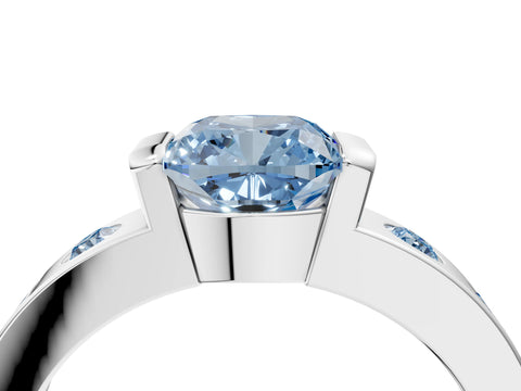 White gold Fancy Blue Cushion Cut Brilliant Channel-Set Diamond Ring with Bezel Prong Setting_4