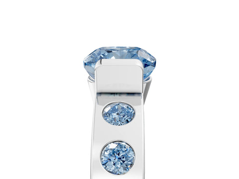 White gold Fancy Blue Cushion Cut Brilliant Channel-Set Diamond Ring with Bezel Prong Setting_5