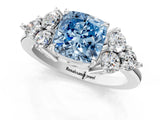 White gold Fancy Blue Cushion Cut Brilliant Diamond Cluster Accent Solitaire Ring with Prong Setting_25