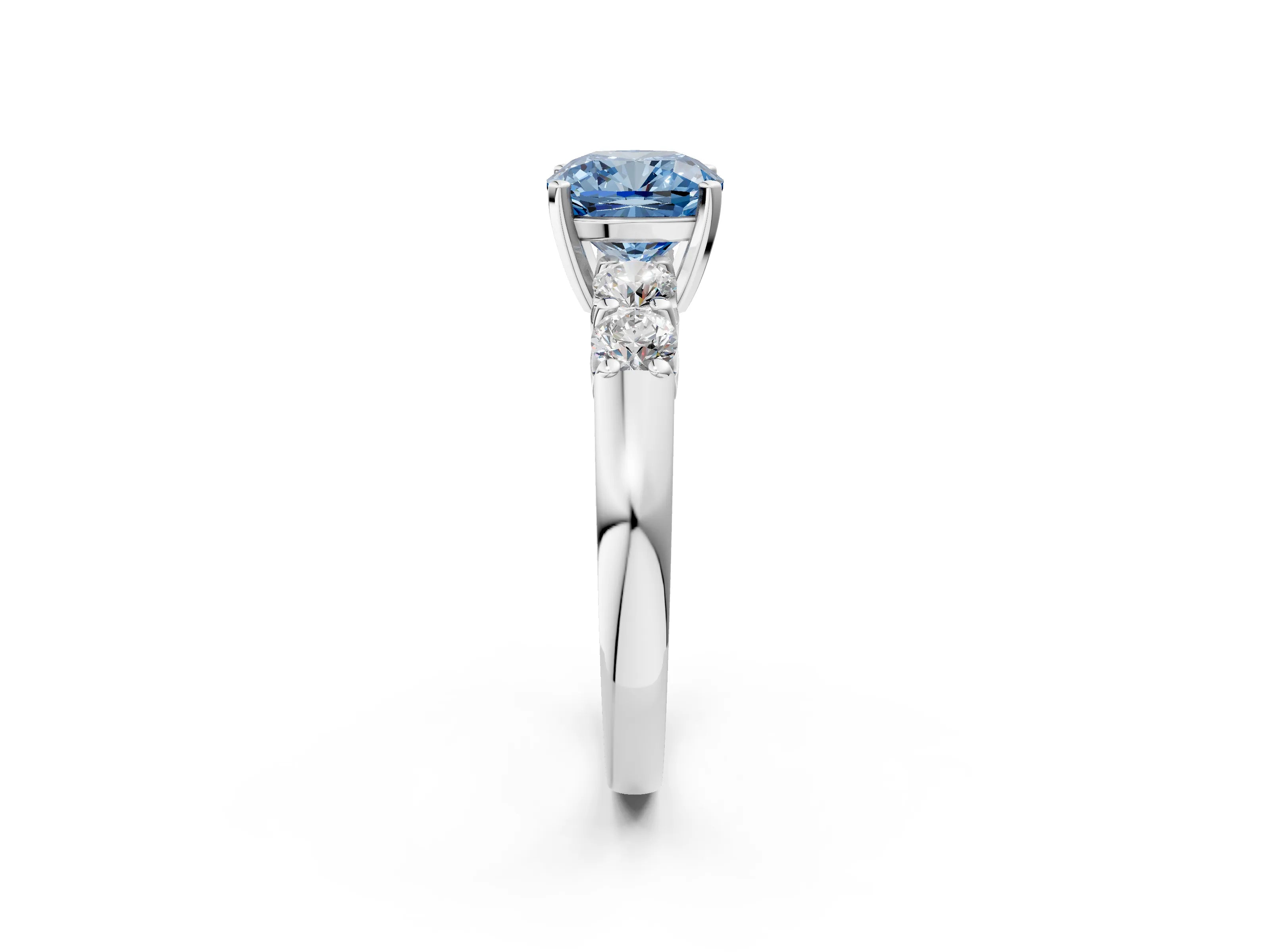 White gold Fancy Blue Cushion Cut Brilliant Diamond Five-Stone Engagement Ring with Prong Setting on a Classic Band_5
