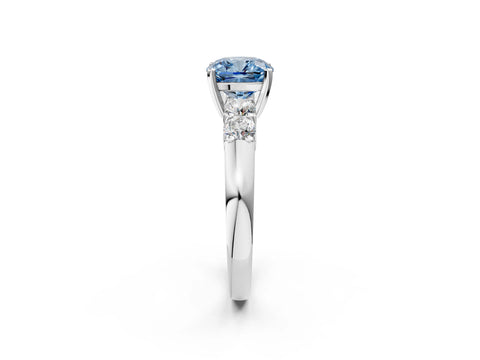 White gold Fancy Blue Cushion Cut Brilliant Diamond Five-Stone Engagement Ring with Prong Setting on a Classic Band_5