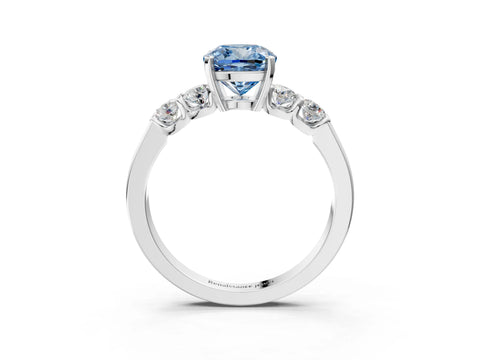 White gold Fancy Blue Cushion Cut Brilliant Diamond Five-Stone Engagement Ring with Prong Setting on a Classic Band_6