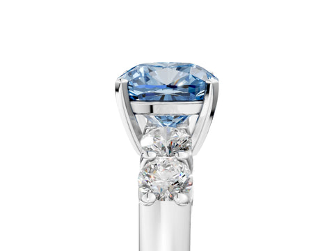 White gold Fancy Blue Cushion Cut Brilliant Diamond Five-Stone Engagement Ring with Prong Setting on a Classic Band_8