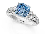 White gold Fancy Blue Cushion Cut Brilliant Diamond Pavé Band with Six-Prong Setting_13