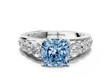 White gold Fancy Blue Cushion Cut Brilliant Diamond Pavé Band with Six-Prong Setting_13