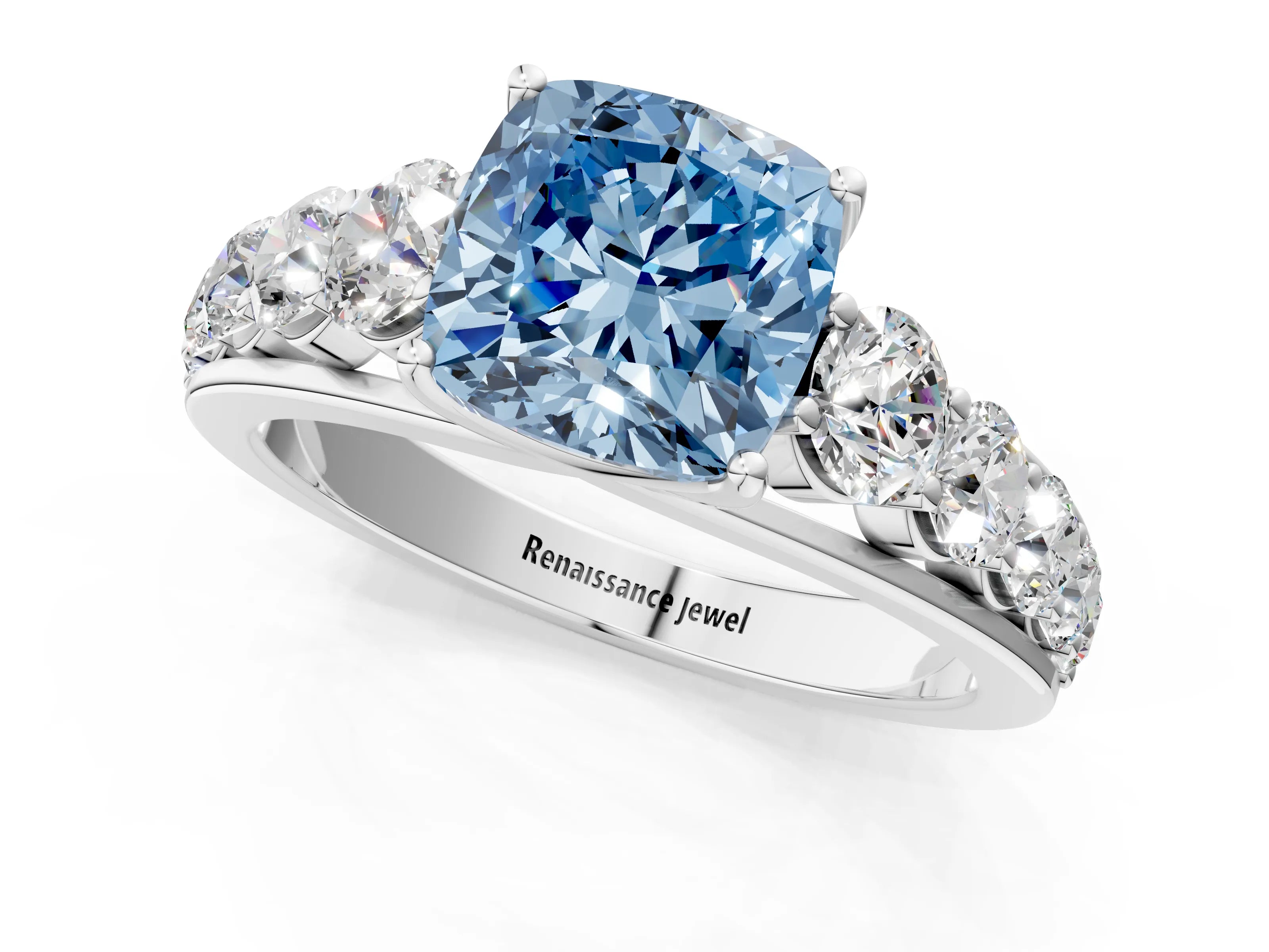 White gold Fancy Blue Cushion Cut Brilliant Diamond Pavé Band with Six-Prong Setting_1