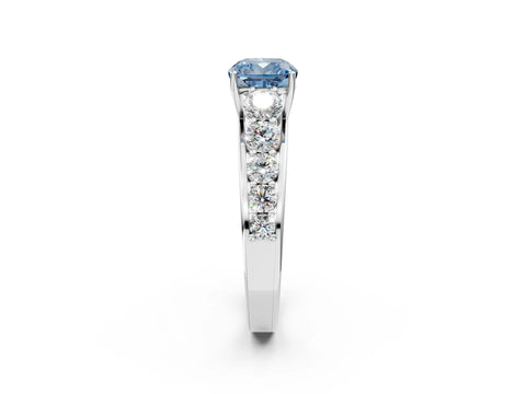 White gold Fancy Blue Cushion Cut Brilliant Diamond Pavé Band with Six-Prong Setting_2