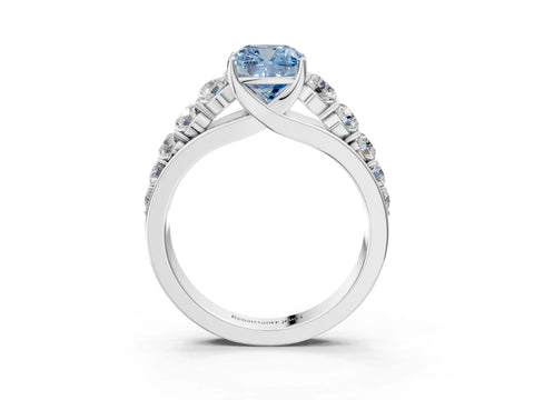White gold Fancy Blue Cushion Cut Brilliant Diamond Pavé Band with Six-Prong Setting_3