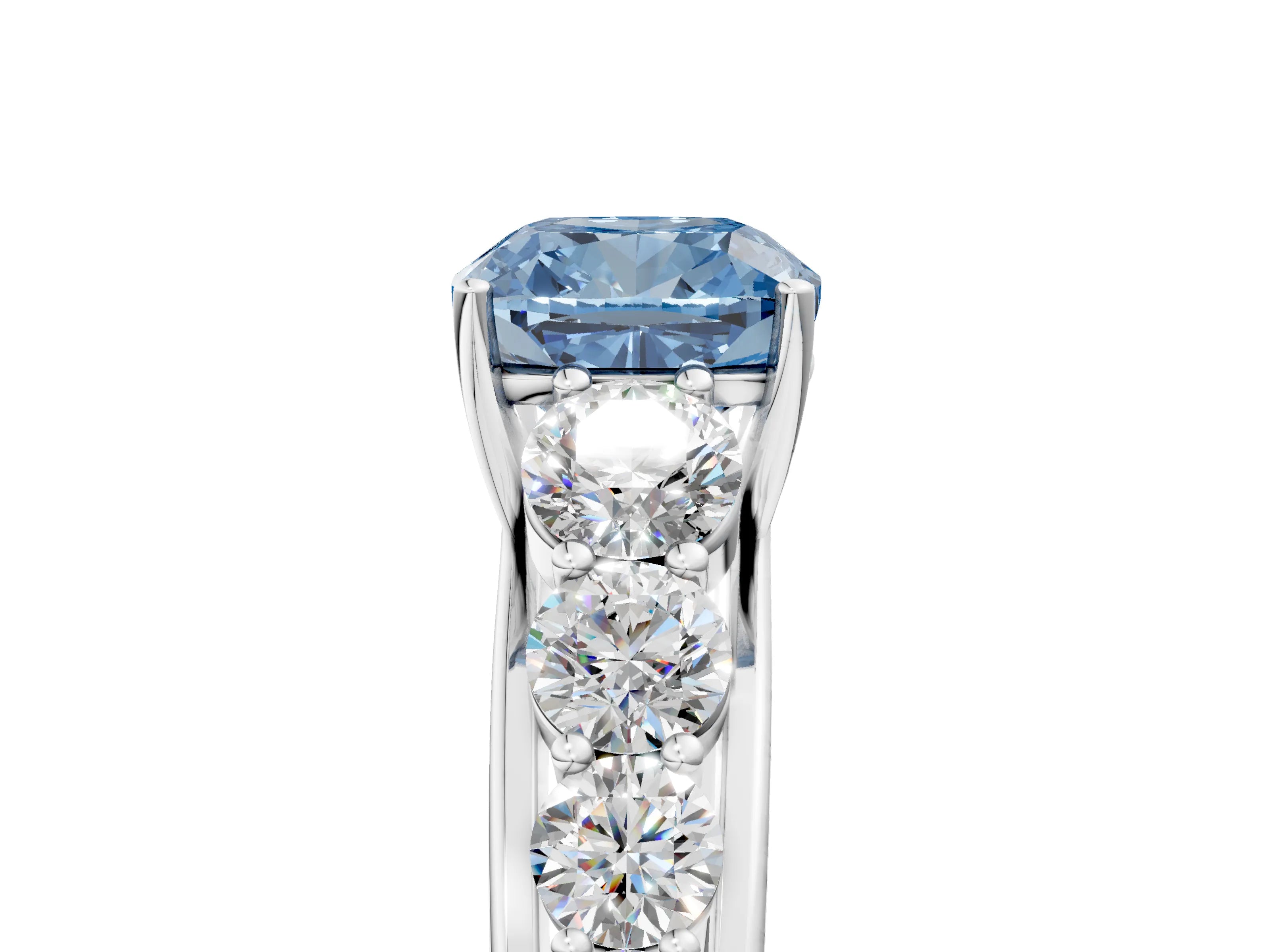 White gold Fancy Blue Cushion Cut Brilliant Diamond Pavé Band with Six-Prong Setting_5