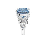 White gold Fancy Blue Cushion Cut Brilliant Diamond Solitaire Ring with Pear Side Stones and Four-Prong Setting_11