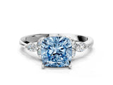 White gold Fancy Blue Cushion Cut Brilliant Diamond Solitaire Ring with Pear Side Stones and Four-Prong Setting_6